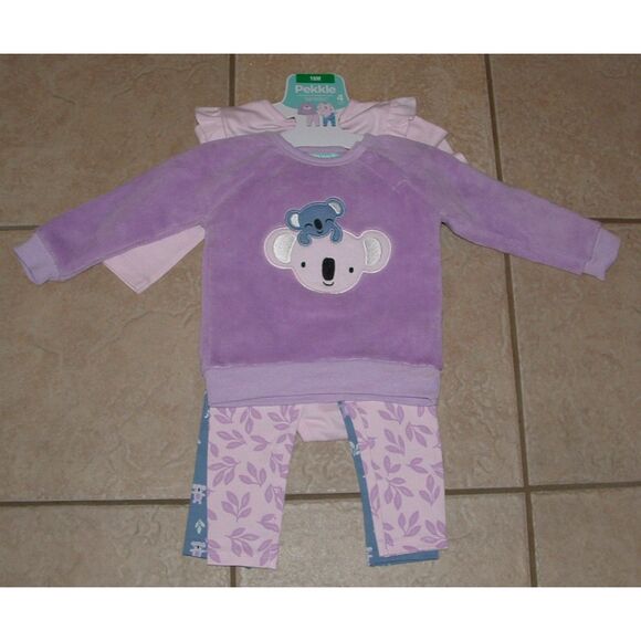 NEW NWT Girls Sz 18 Months Purple KOALA BEAR Shirts & Leggings 4 Pc Set PEKKLE - Picture 1 of 6